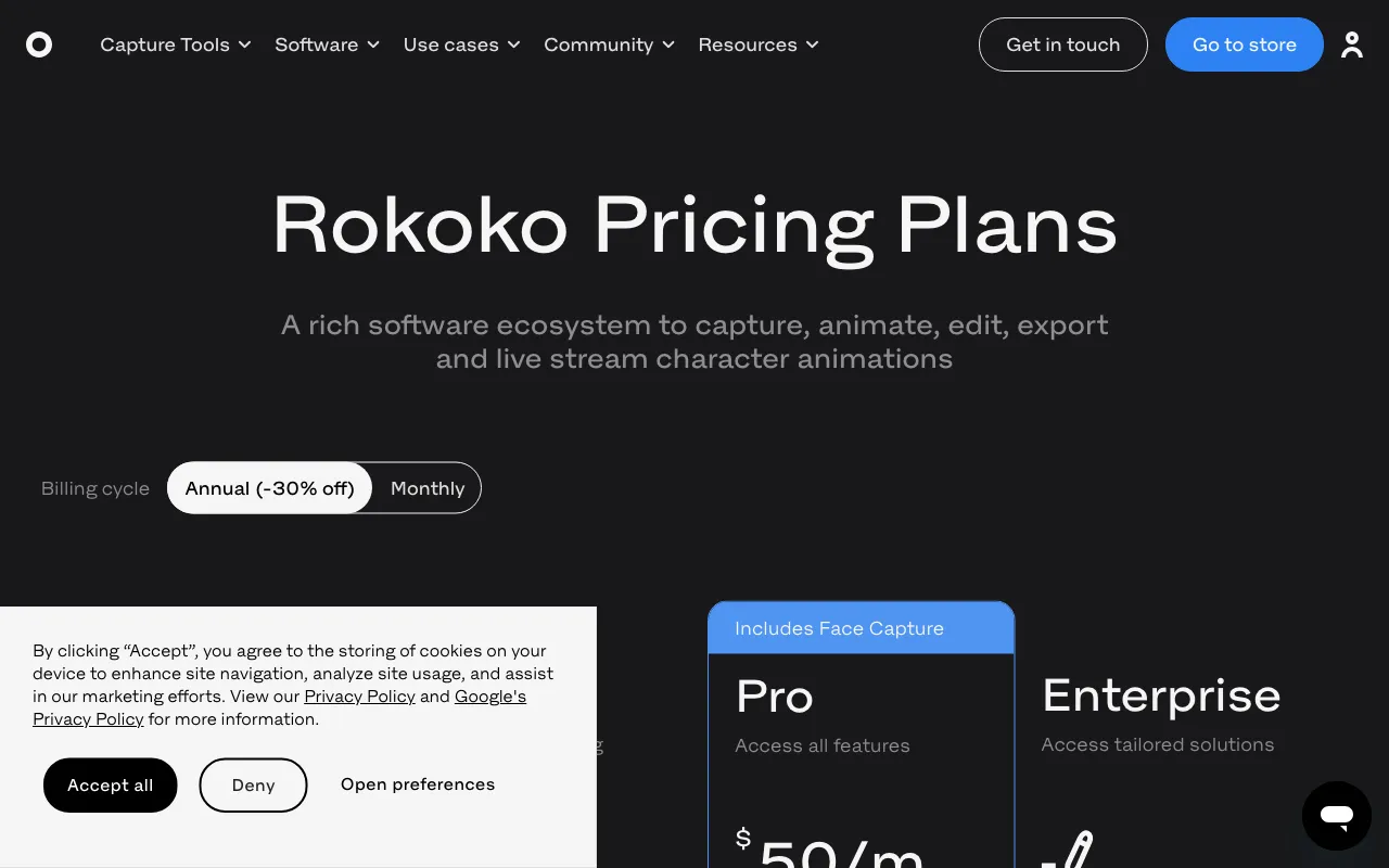 Rokoko Video — pricing page