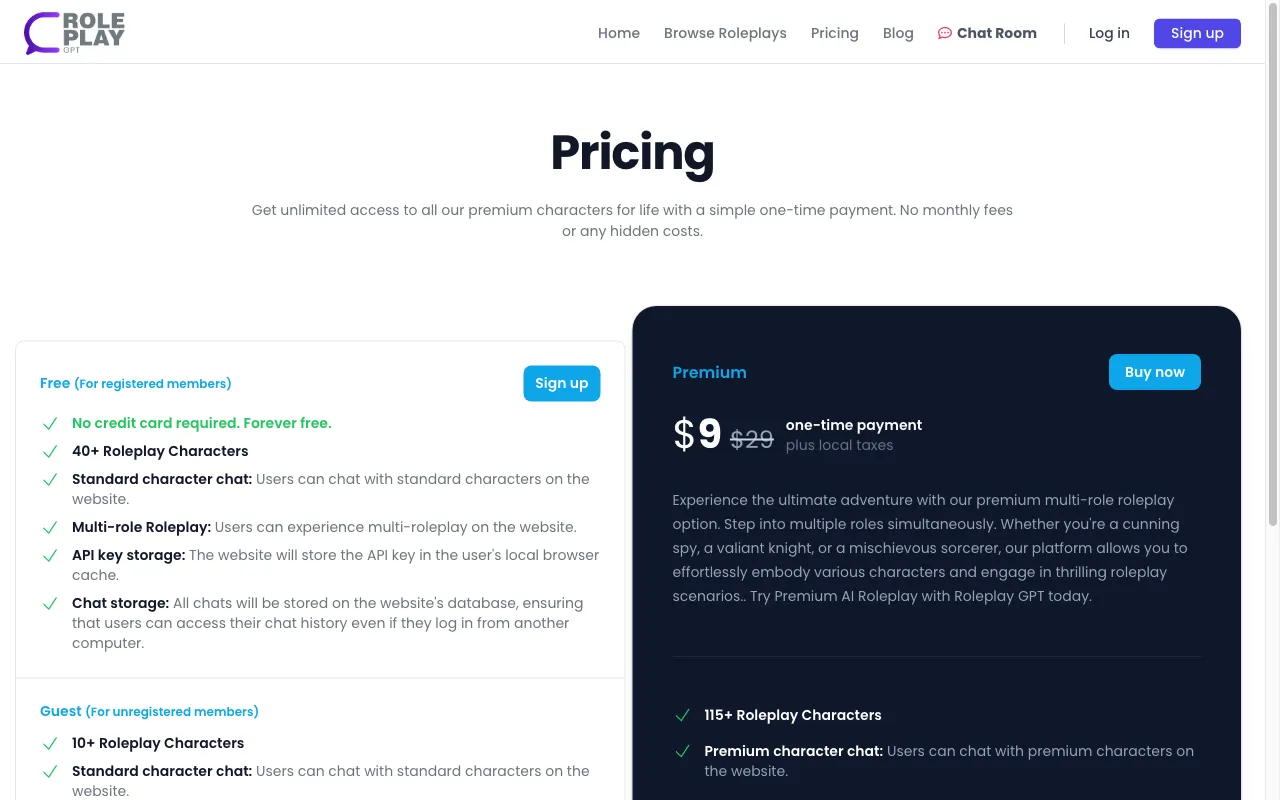 RoleplayGPT — pricing page