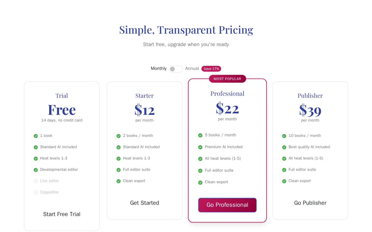 Romance Weaver — pricing page