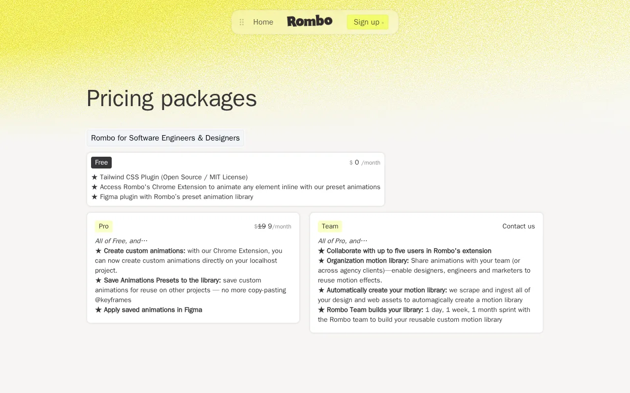 Rombo — pricing page