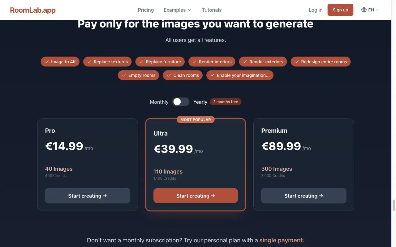 Roomlab — pricing page