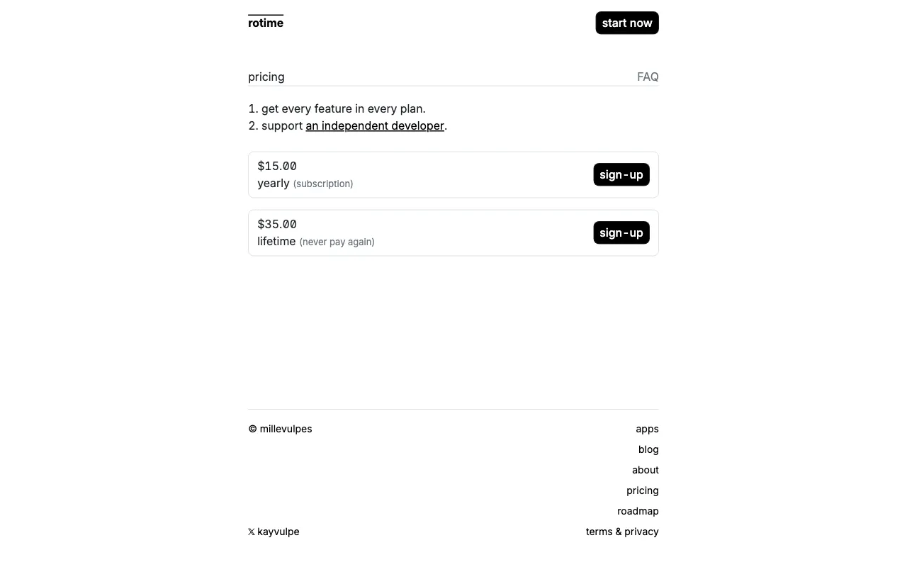 rotime — pricing page