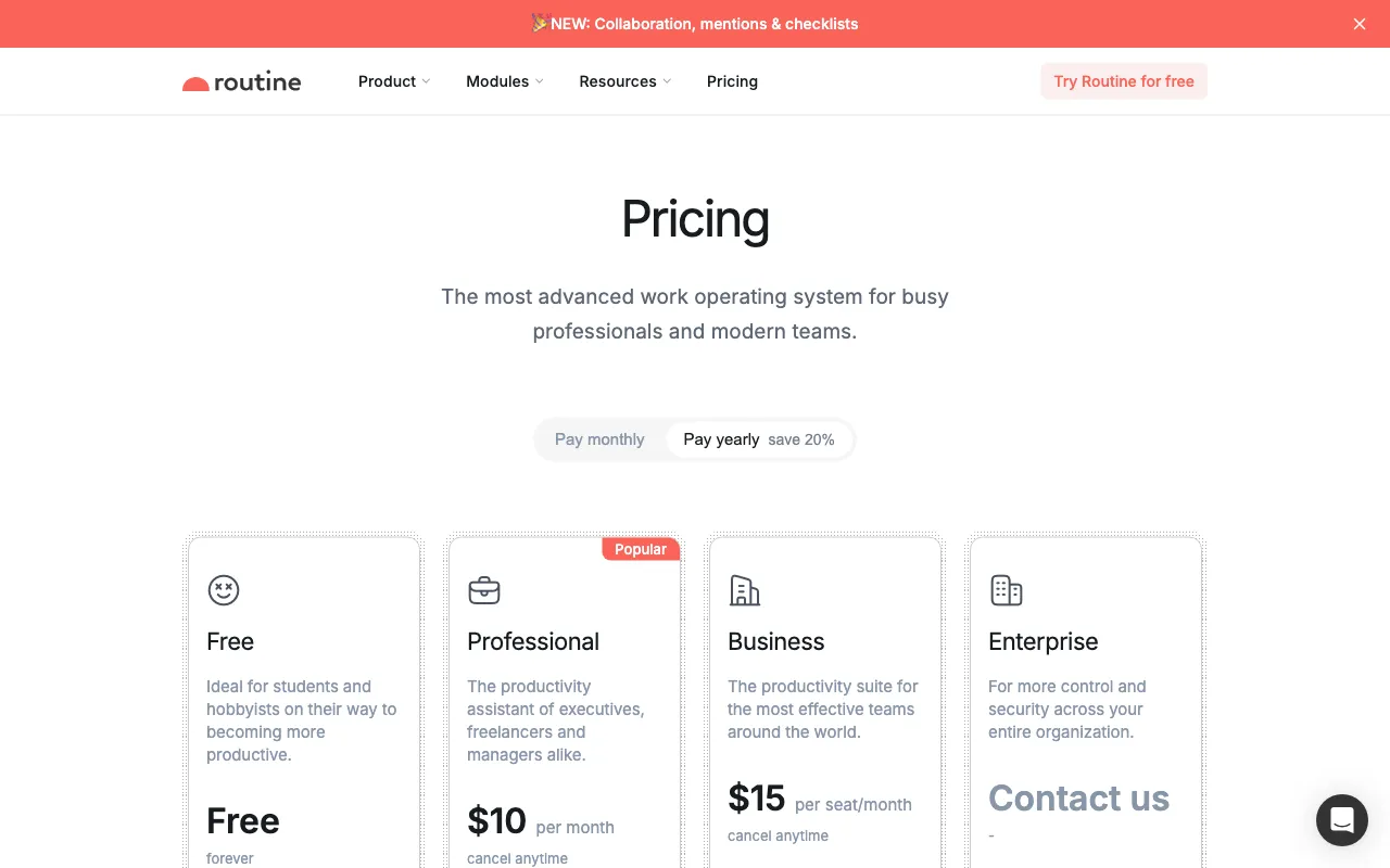 routine.co — pricing page