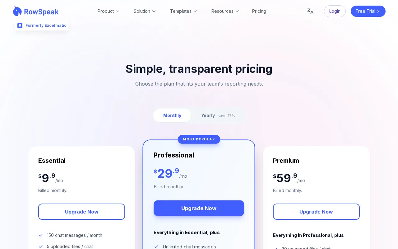 RowSpeak — pricing page