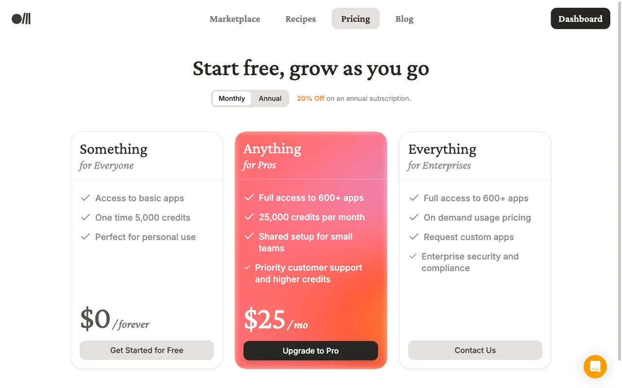 Rube — pricing page