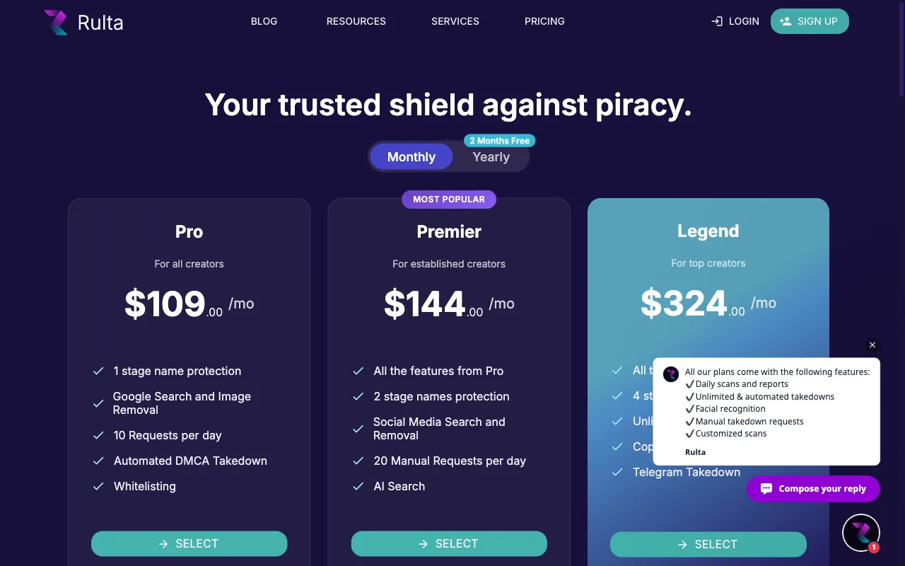 Rulta — pricing page