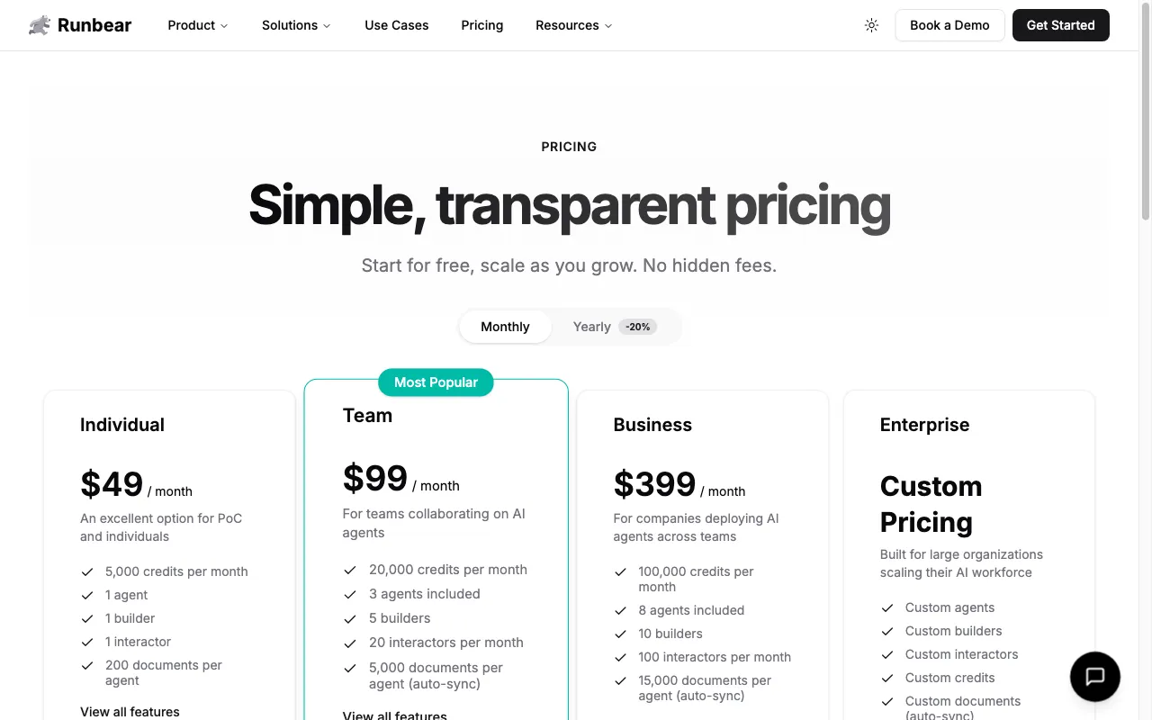 Runbear — pricing page