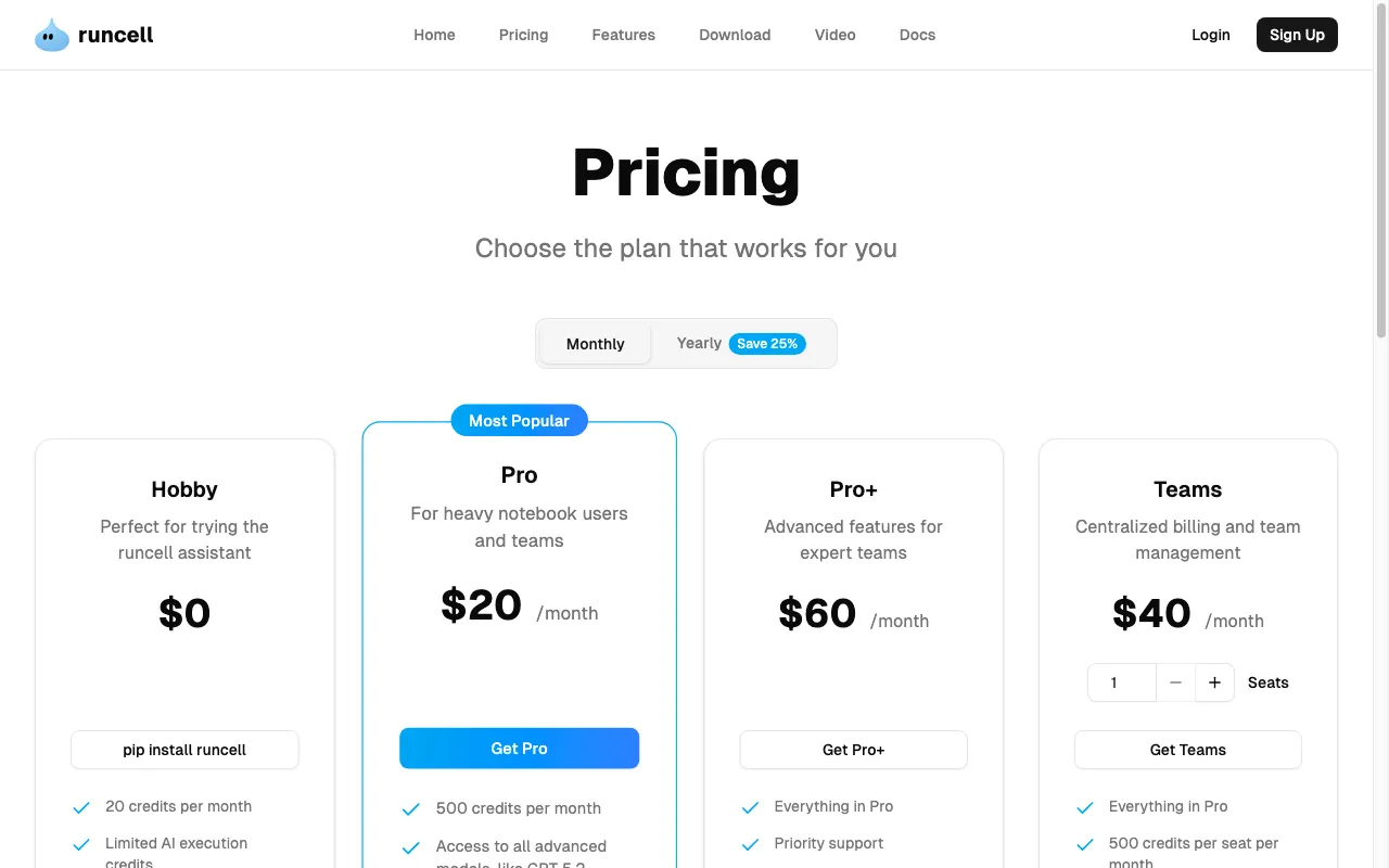Runcell — pricing page