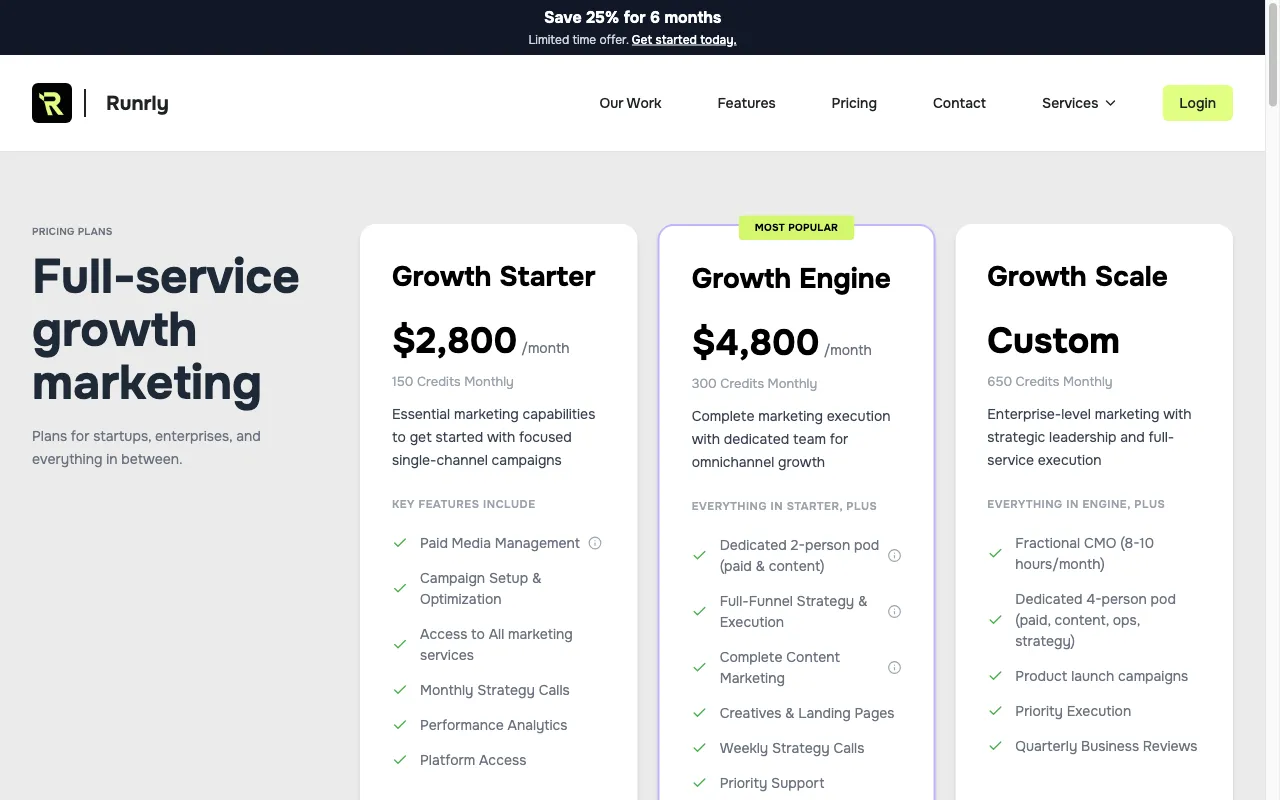 Runrly — pricing page