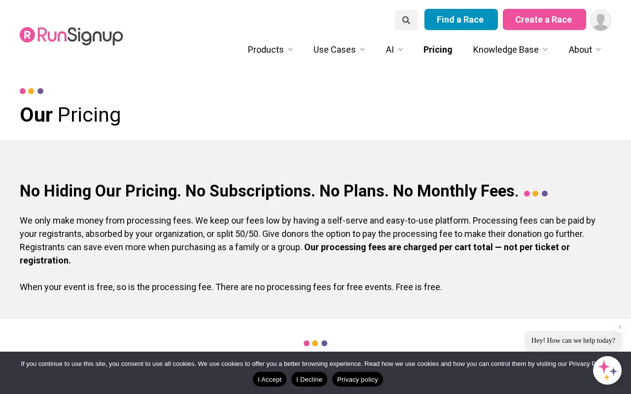 Runsignup — pricing page