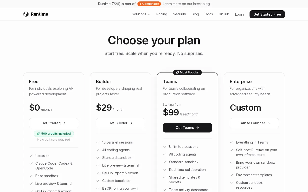 Runtime — pricing page