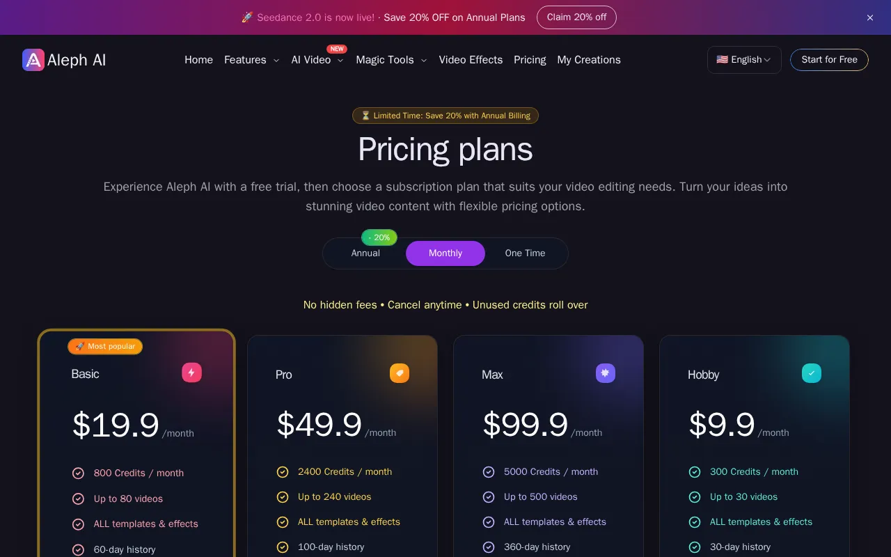 Runway Aleph AI — pricing page