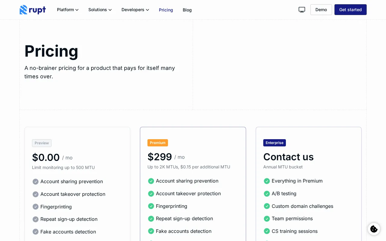 Rupt — pricing page