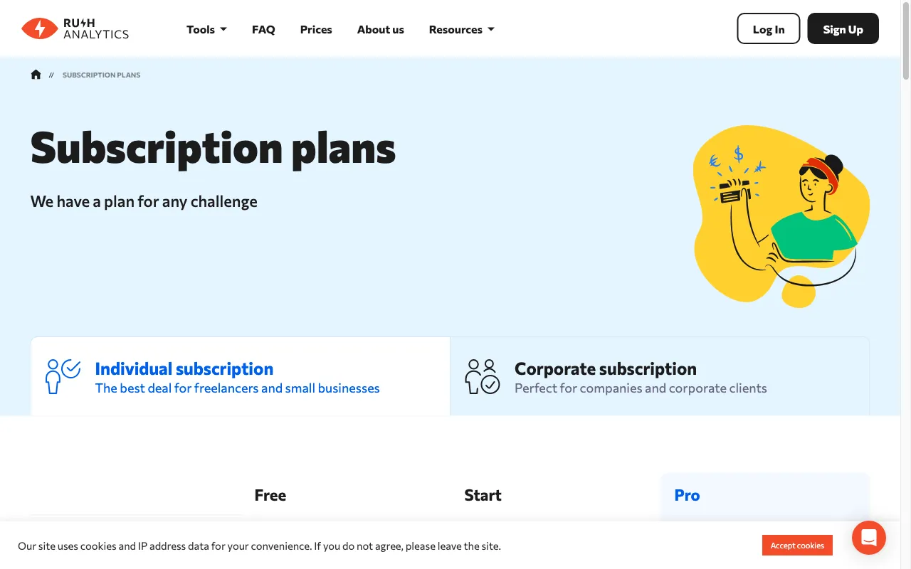 Rush Analytics — pricing page