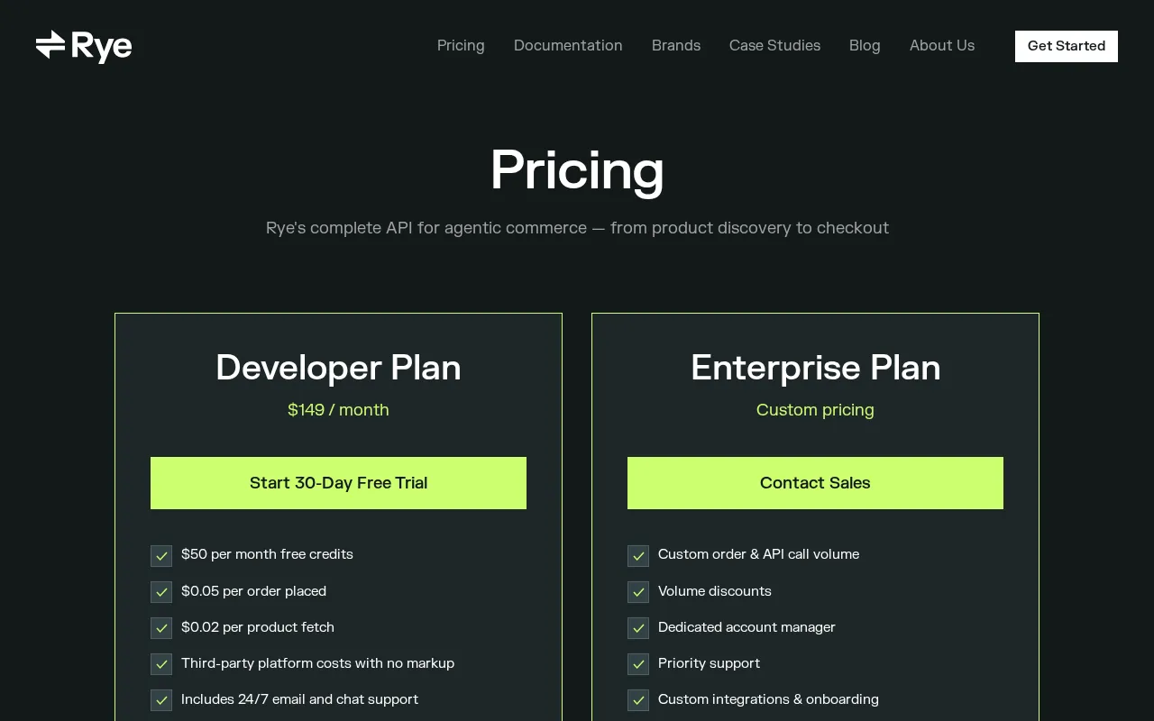 Rye — pricing page