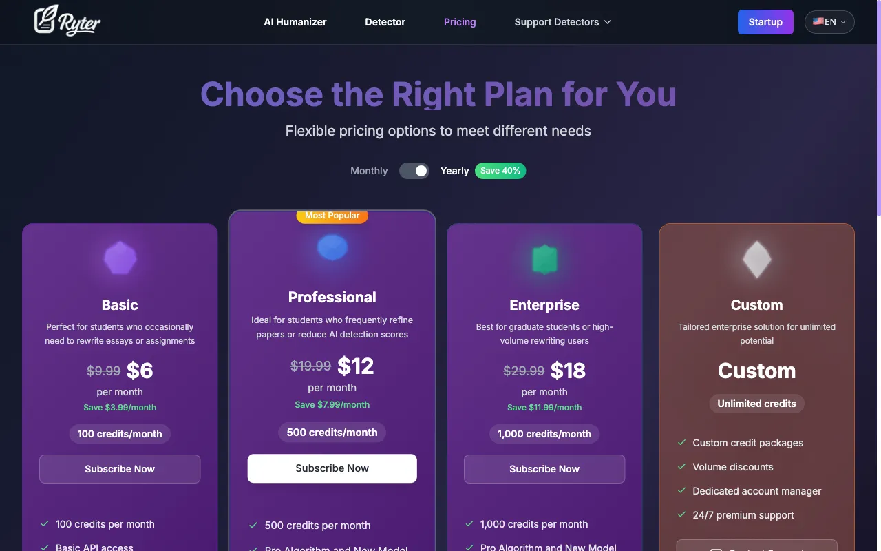 Ryter — pricing page