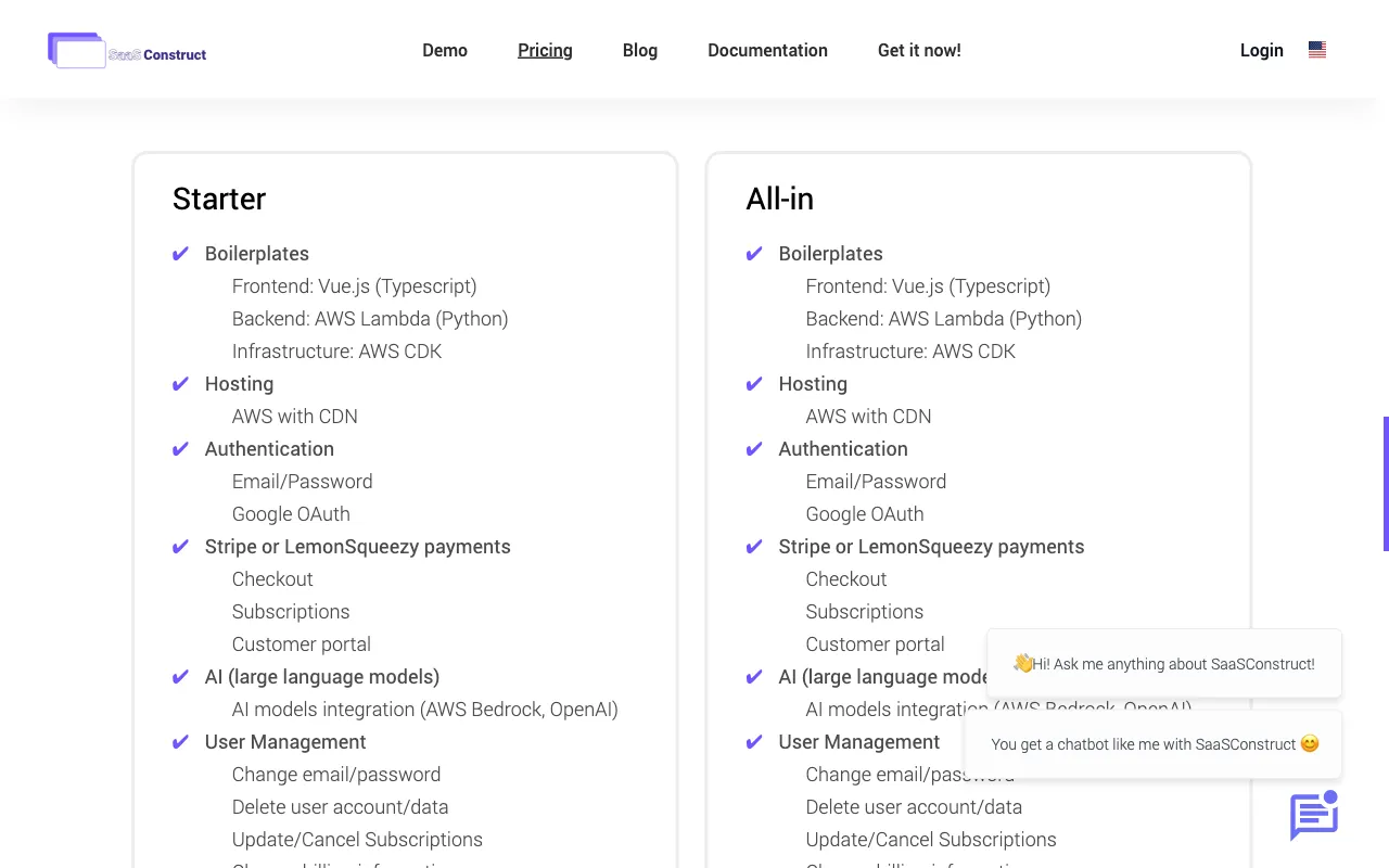 SaaS Construct — pricing page