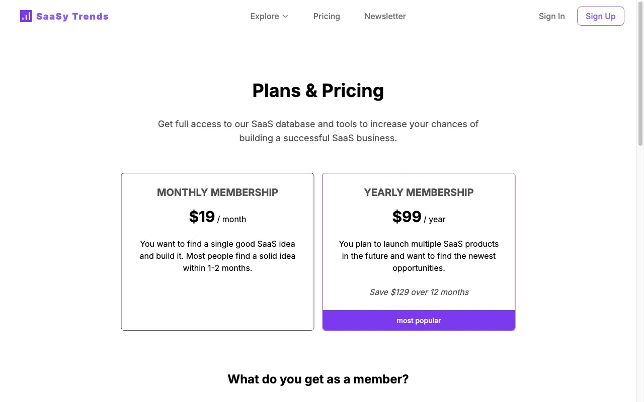 SaaSy Trends — pricing page