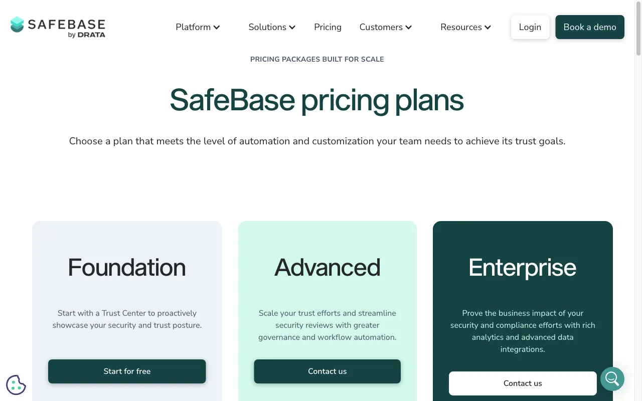 SafeBase — pricing page