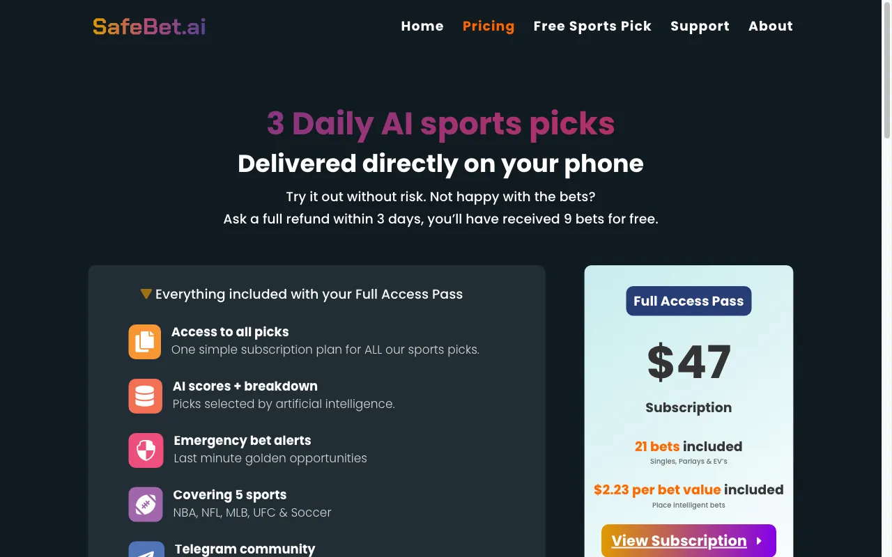 Safebet — pricing page