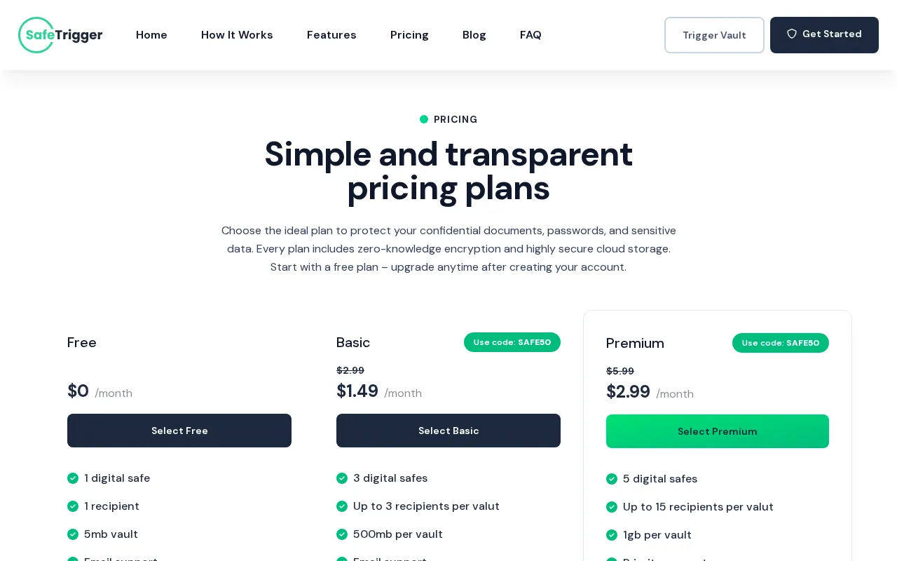 SafeTrigger — pricing page