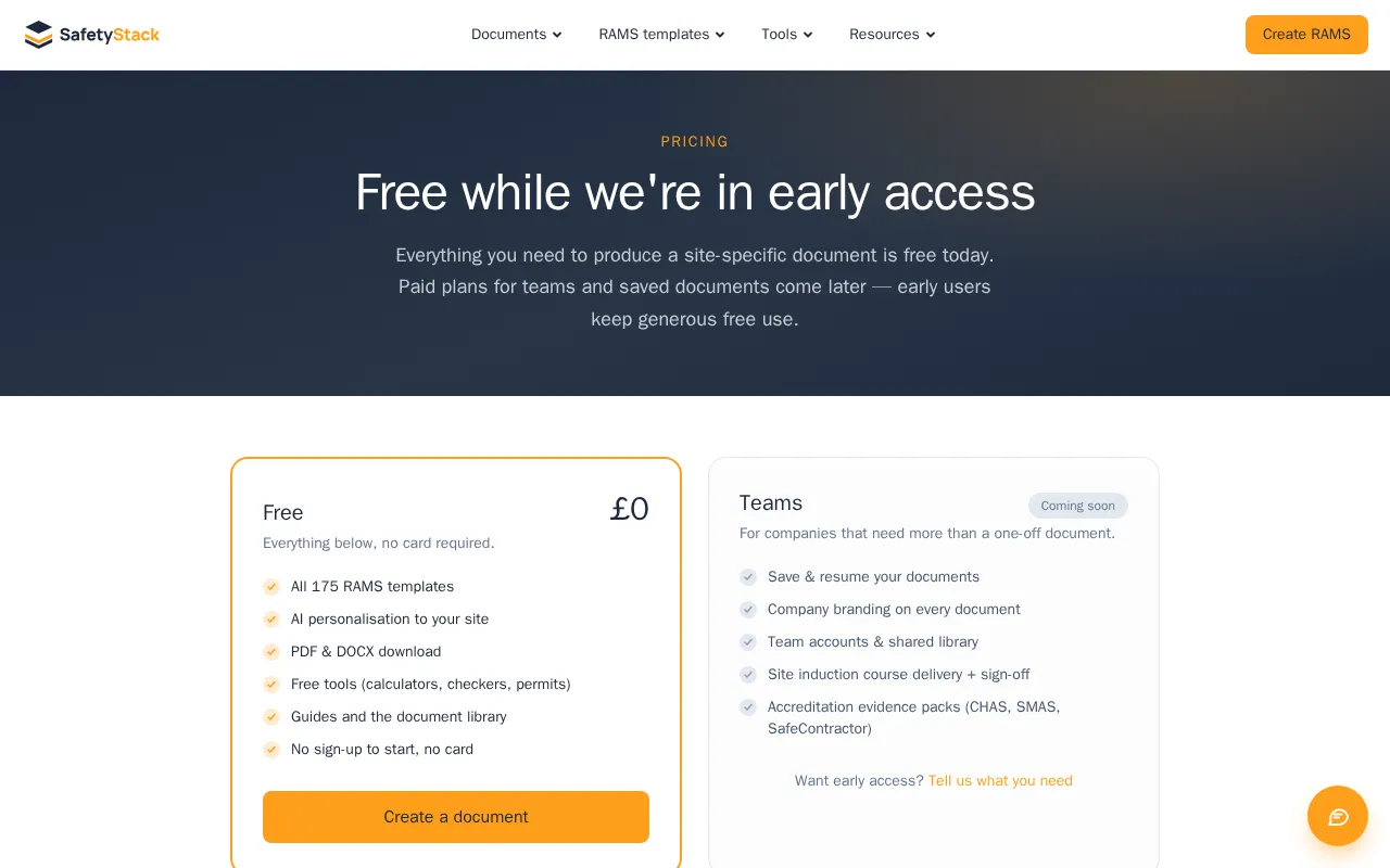 SafetyStack — pricing page