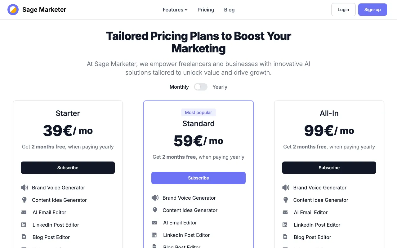 Sage Marketer Data — pricing page