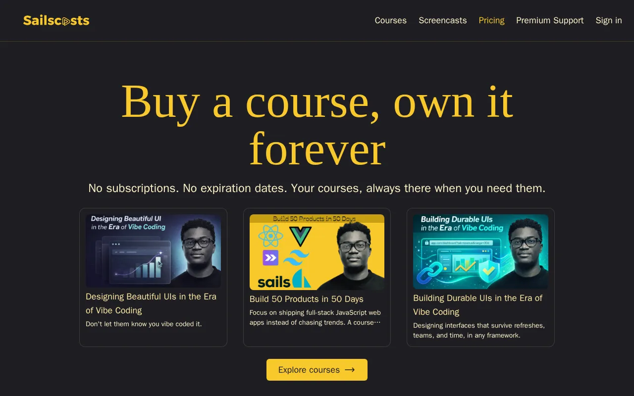 Sailscasts — pricing page