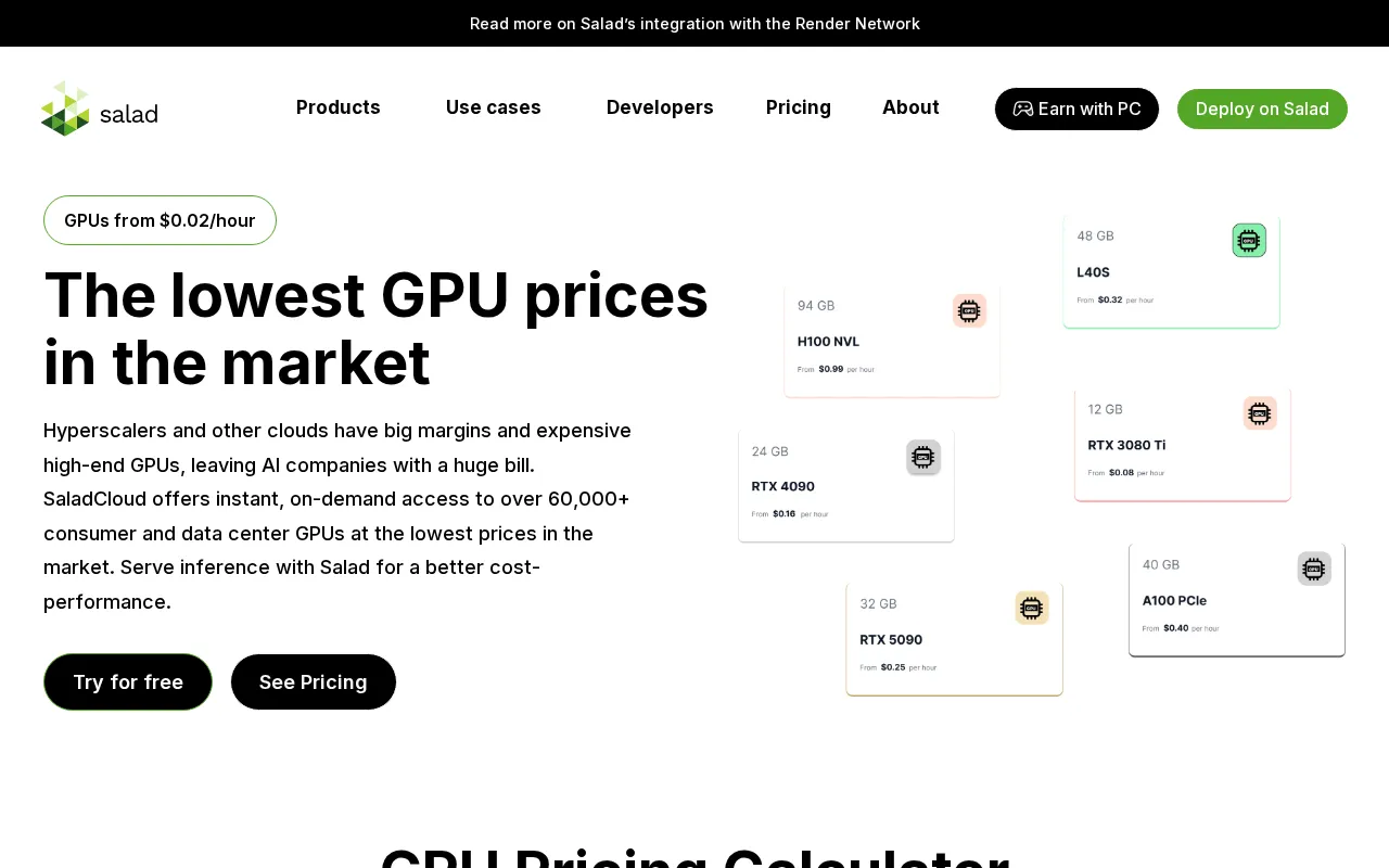 Salad Transcription API — pricing page