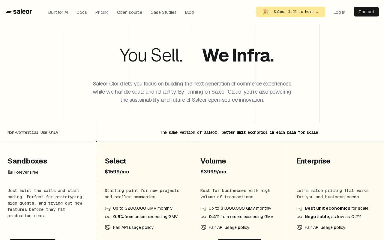 Saleor Commerce — pricing page
