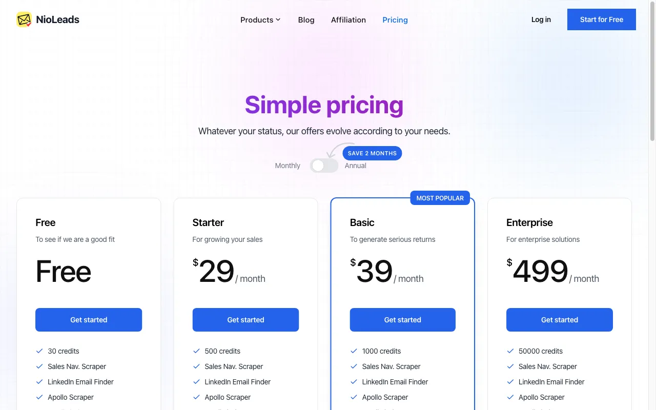 Sales Navigator Scraper by NioLeads — pricing page