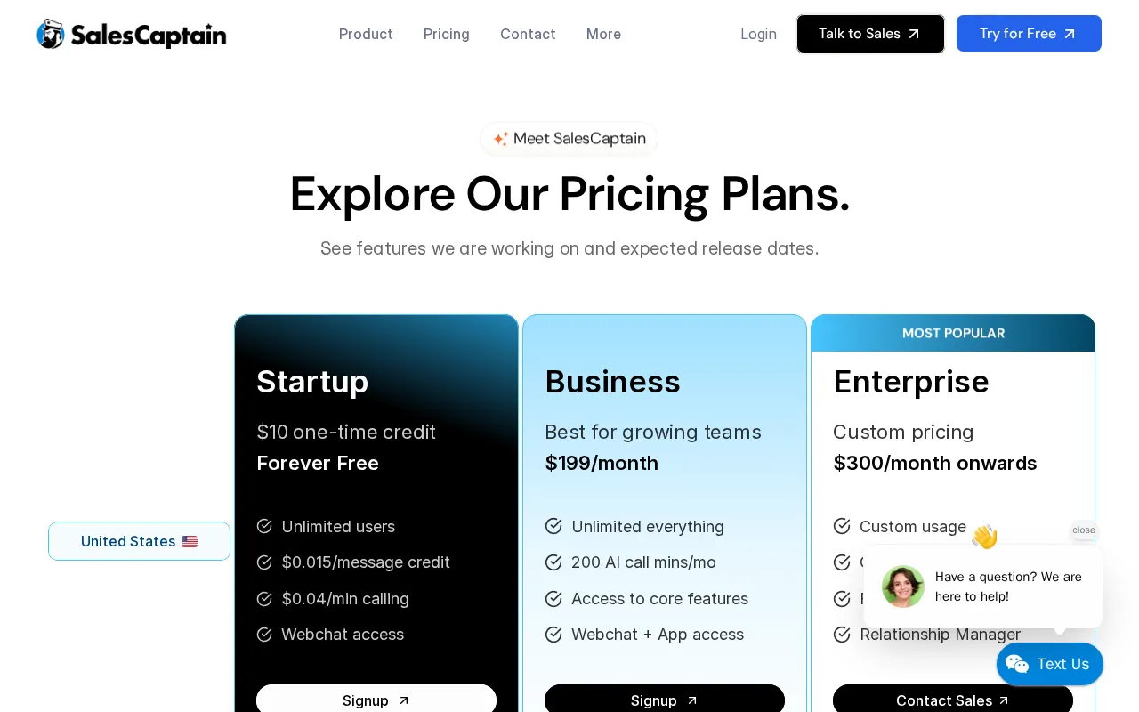 SalesCaptain — pricing page