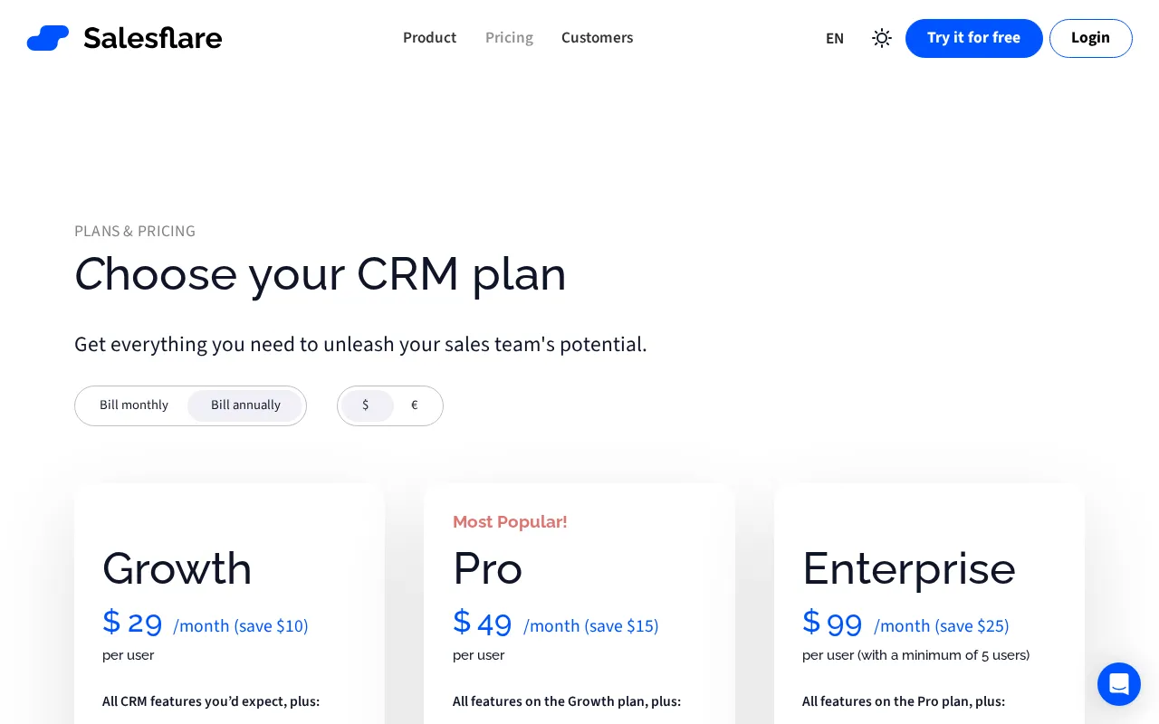 Salesflare — pricing page