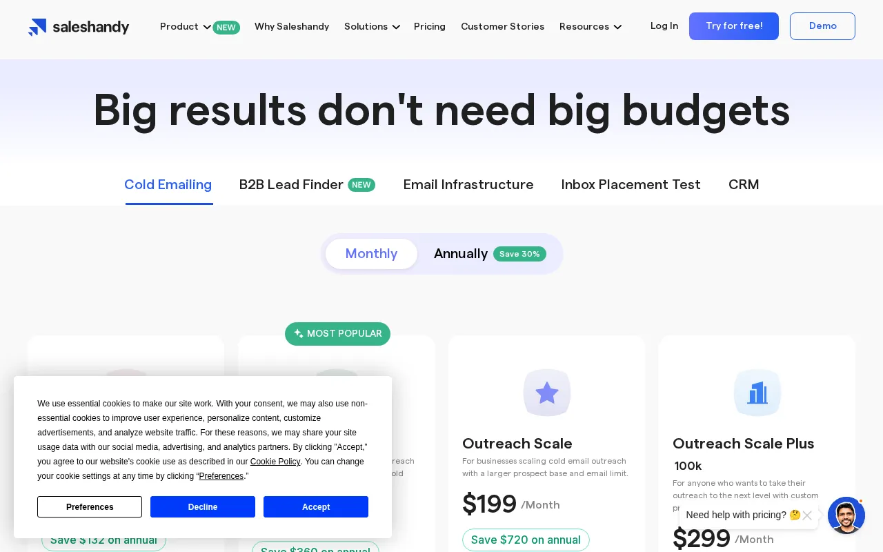 Saleshandy — pricing page