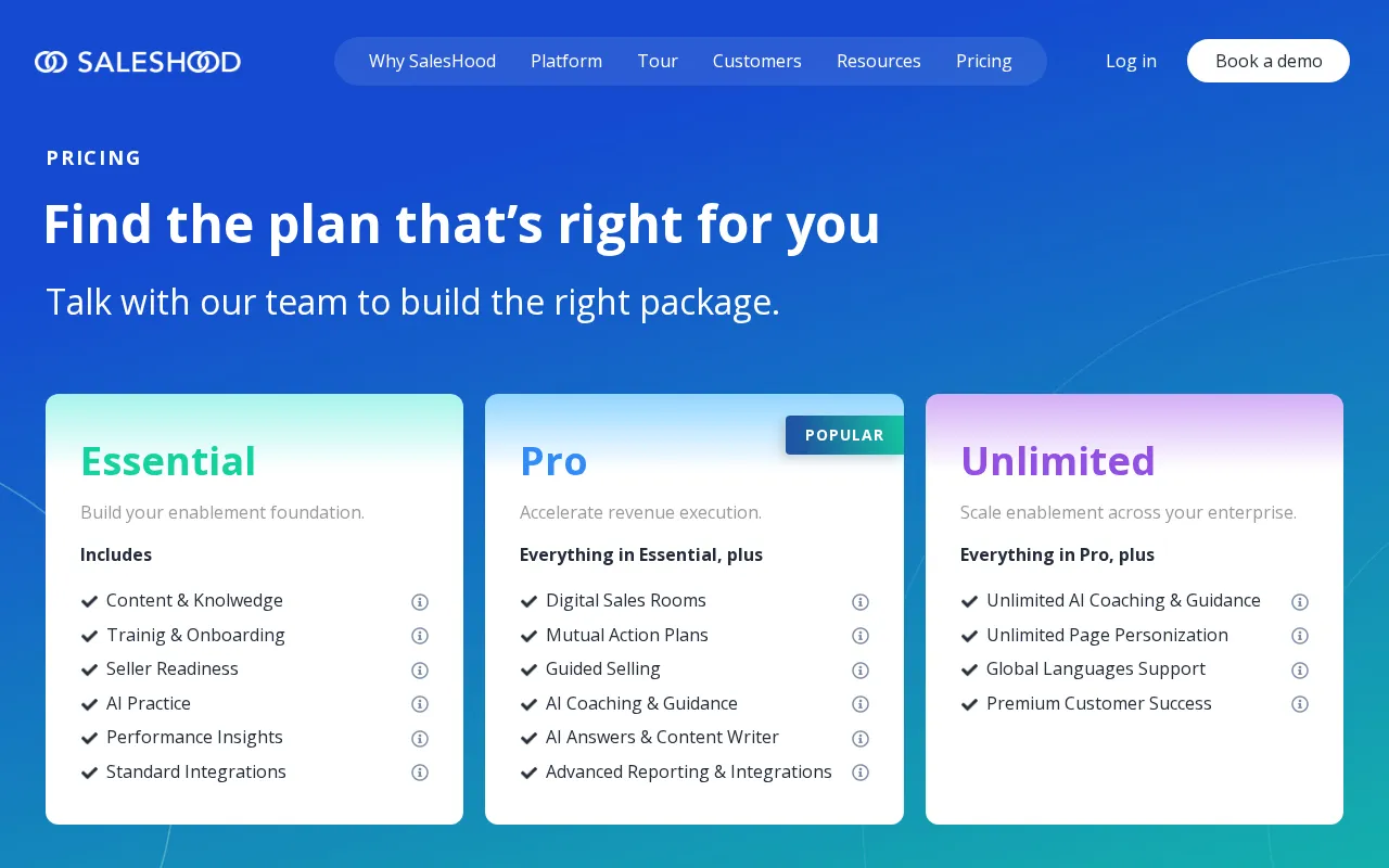 SalesHood — pricing page