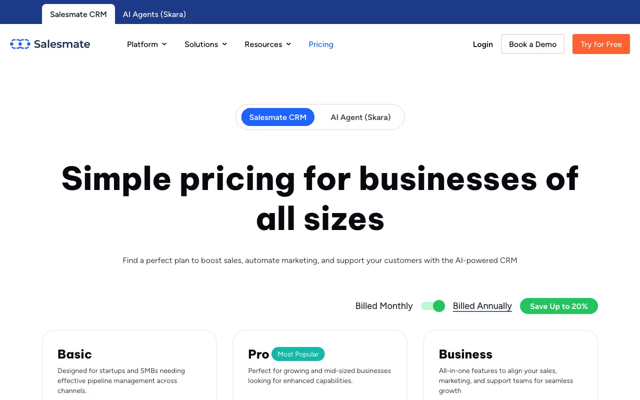 Salesmate CRM — pricing page