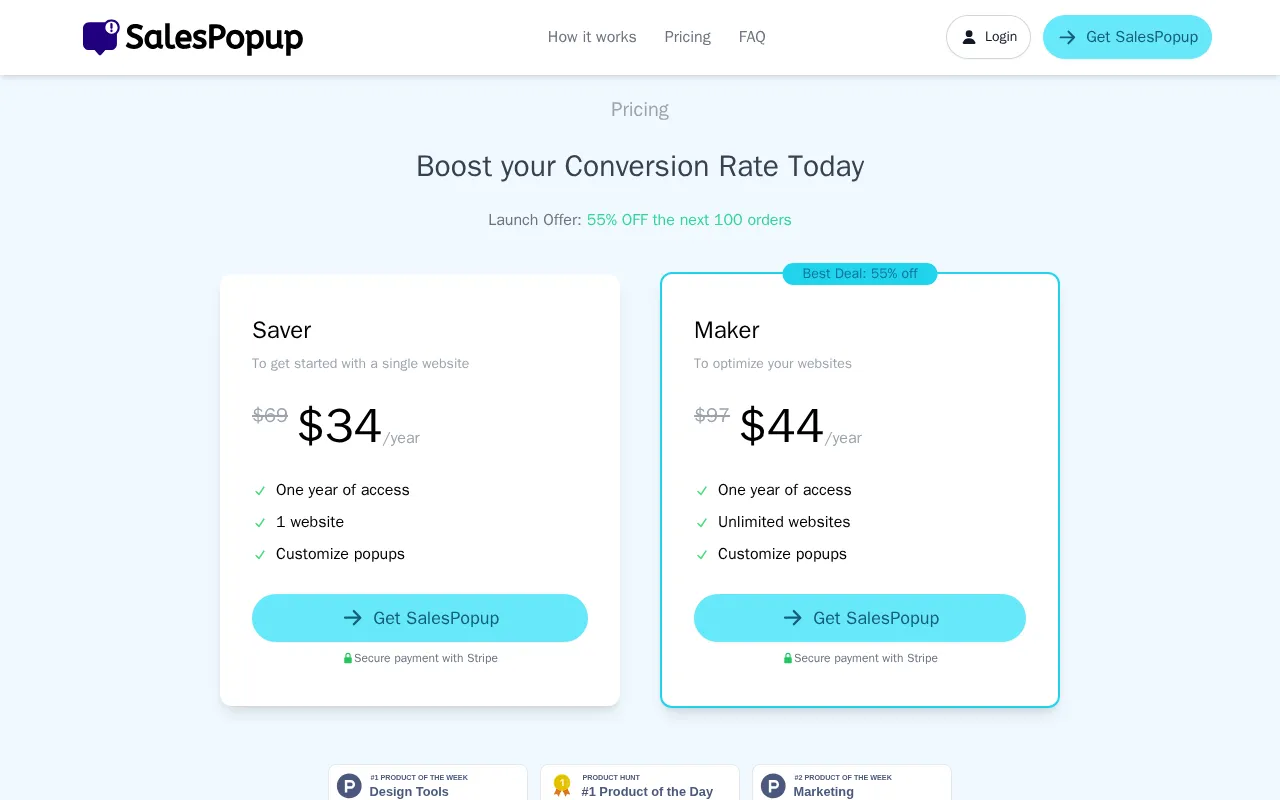 SalesPopup — pricing page