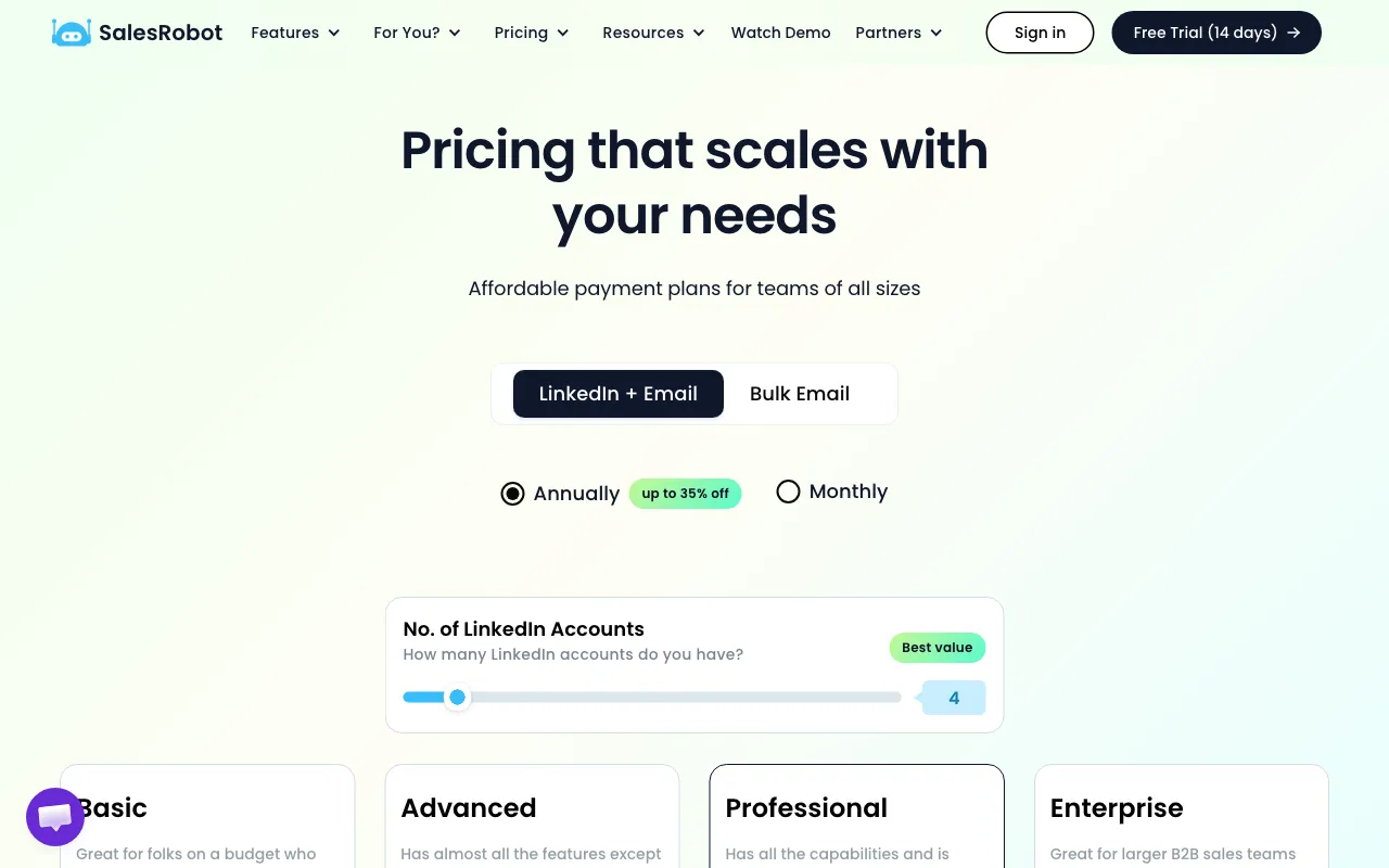 Salesrobot — pricing page