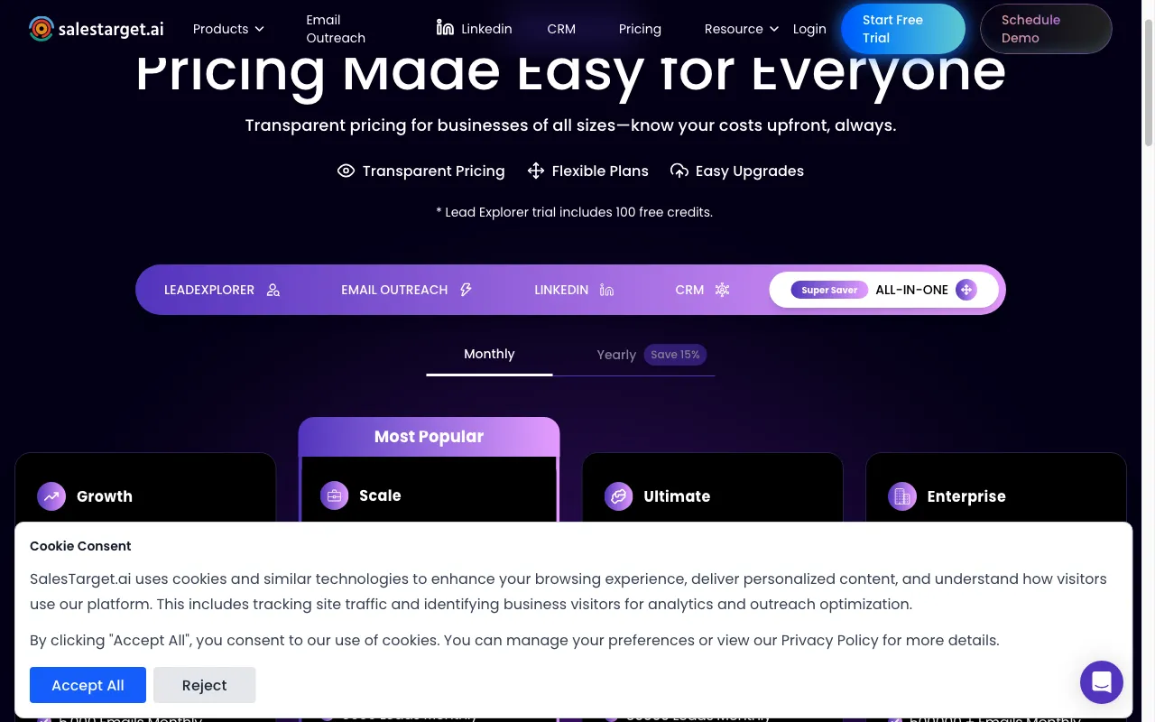 SalesTarget.ai — pricing page