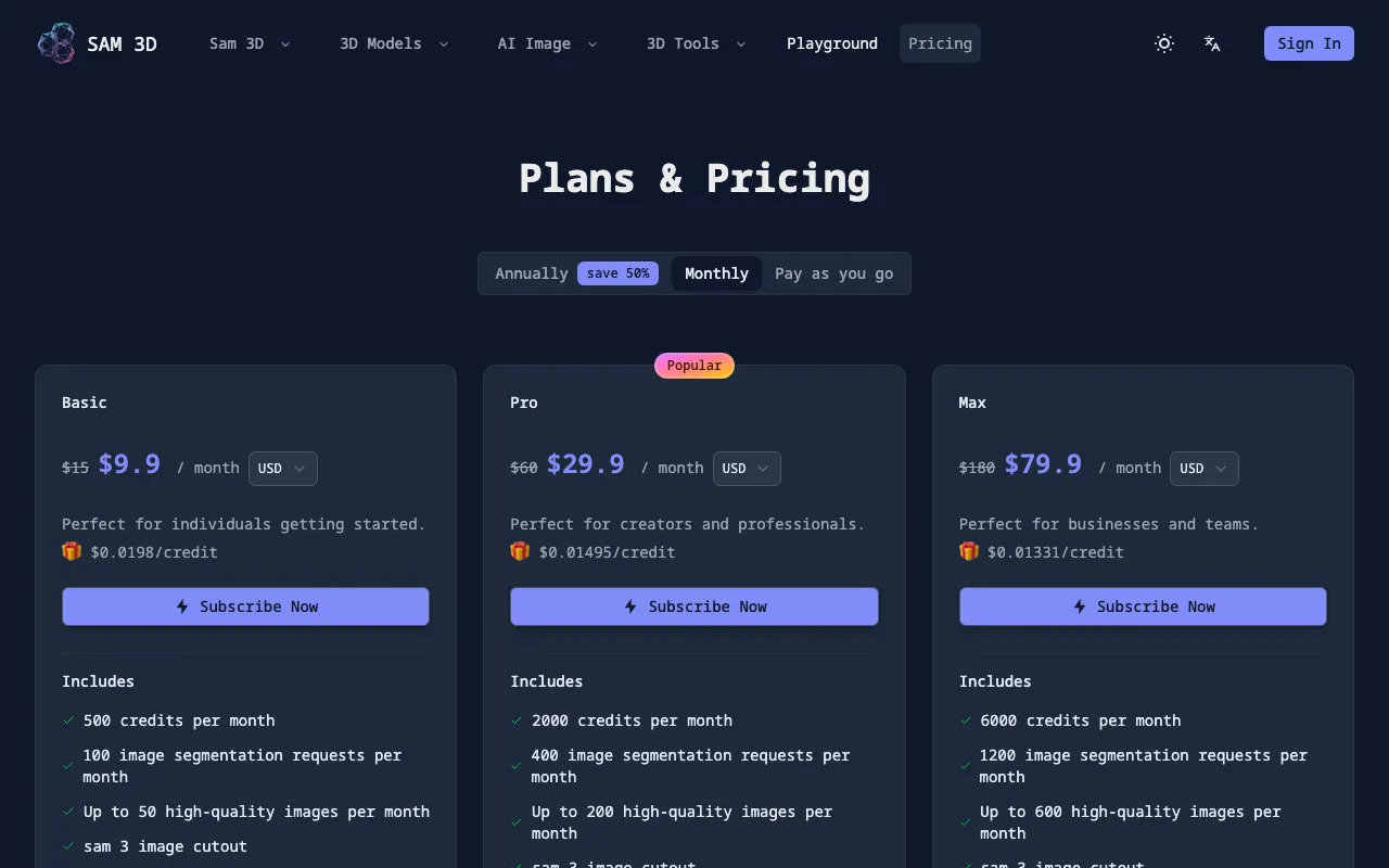 SAM 3D — pricing page