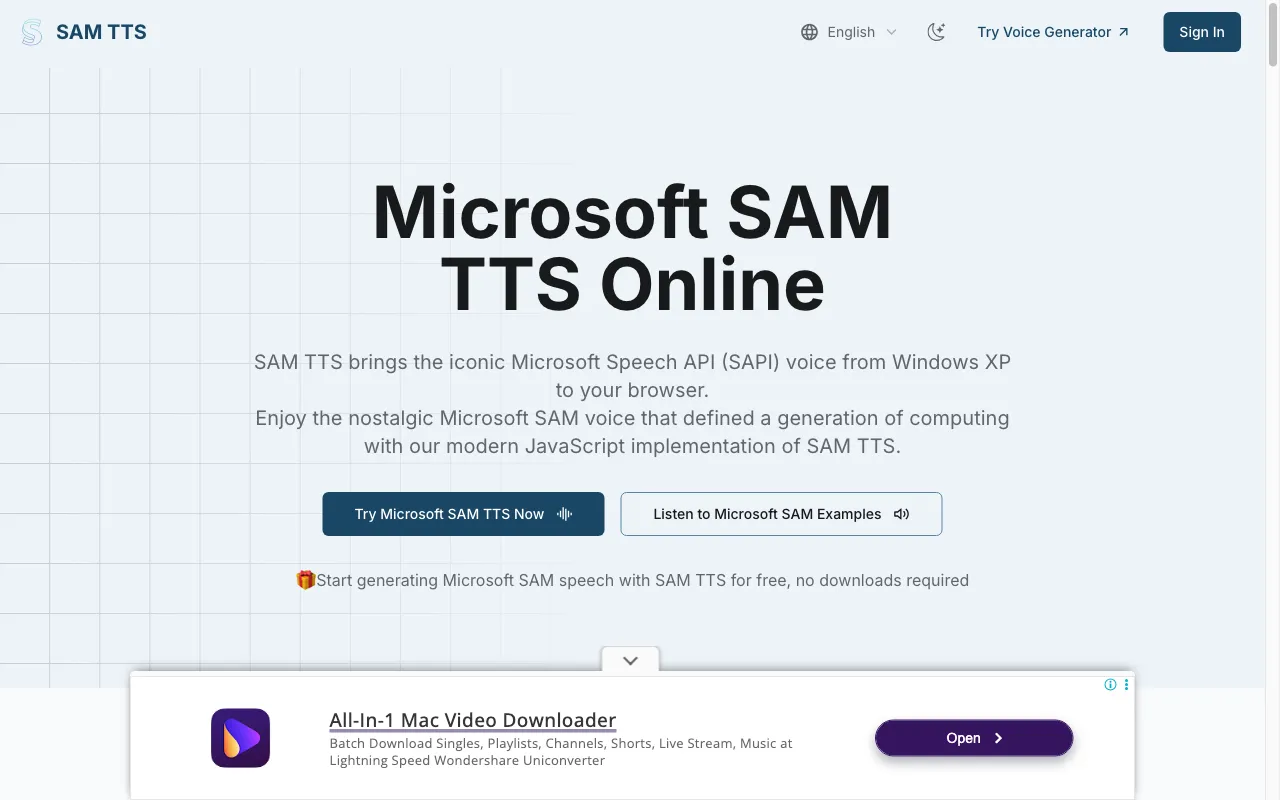 SAM TTS — preview screenshot