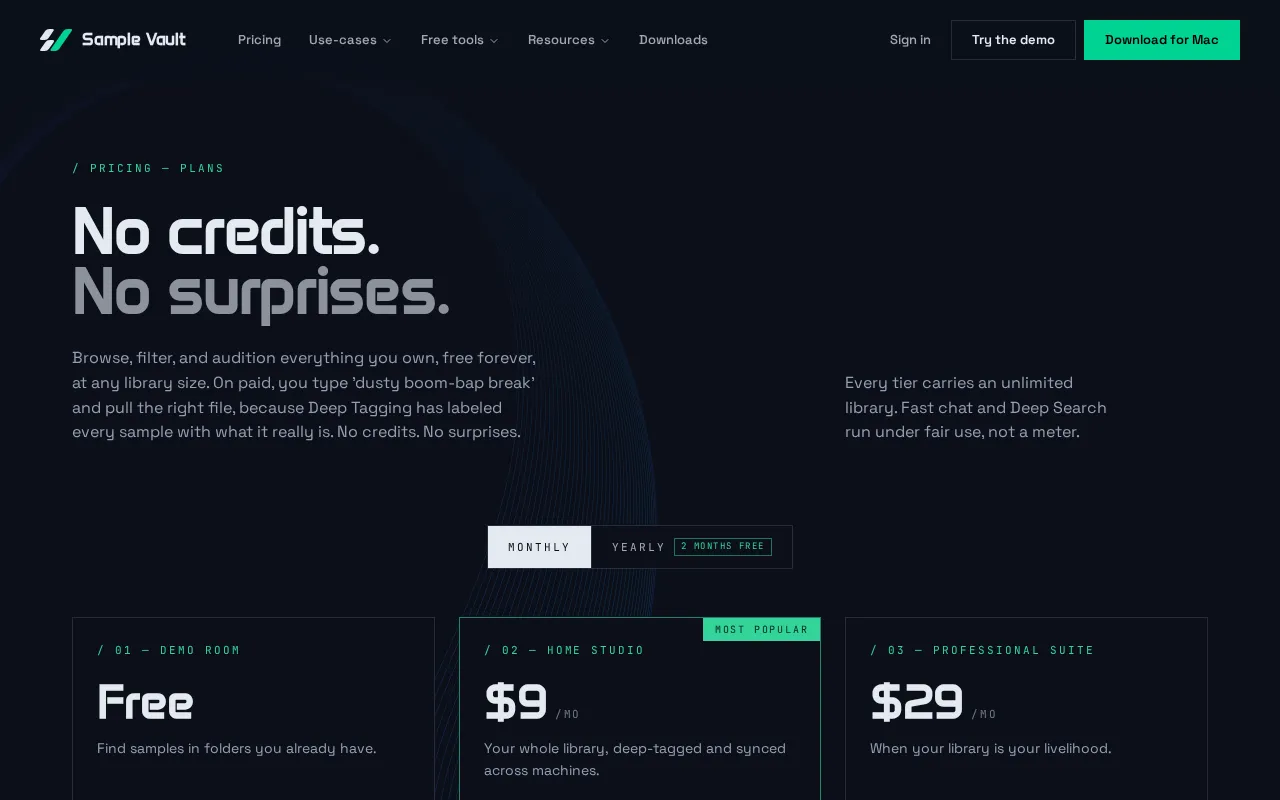 Sample Vault — pricing page