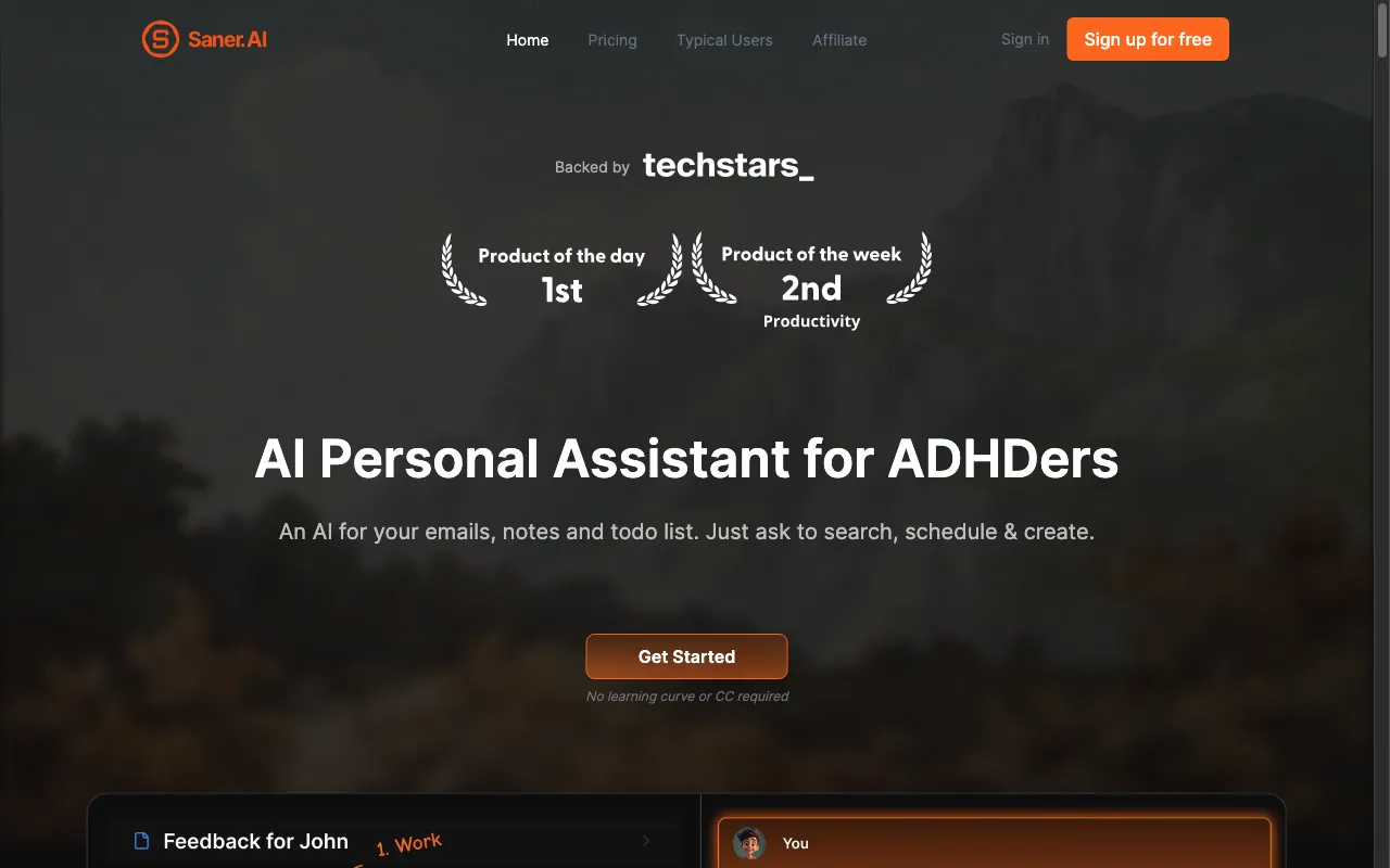 Saner.ai (Beta version) — preview screenshot