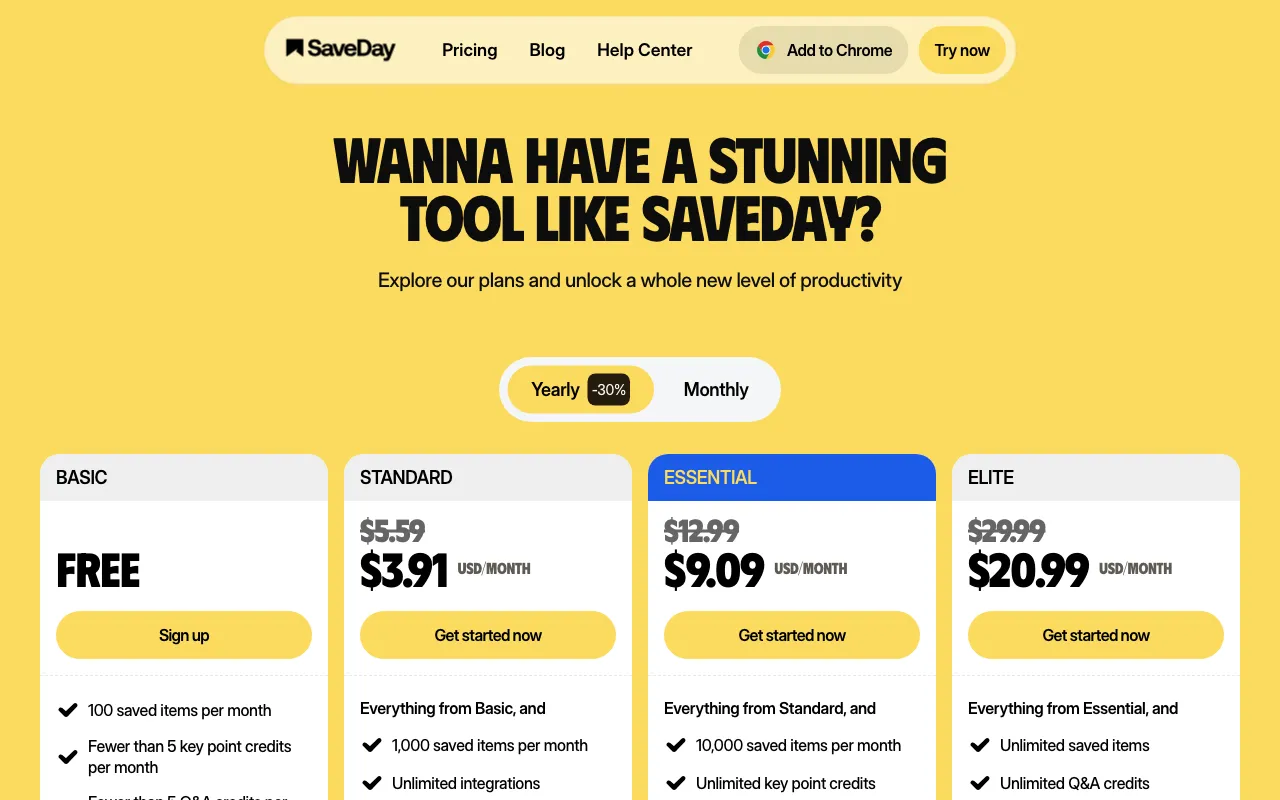 SaveDay — pricing page