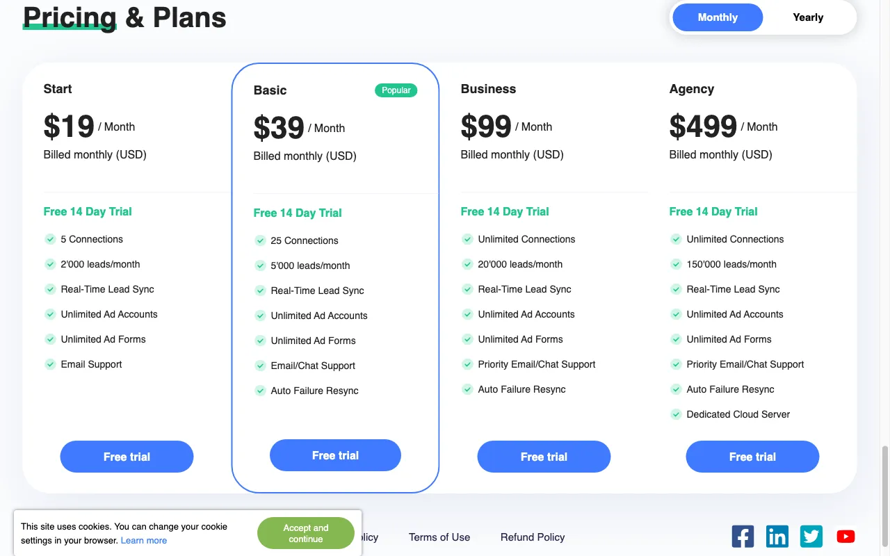SaveMyLeads — pricing page