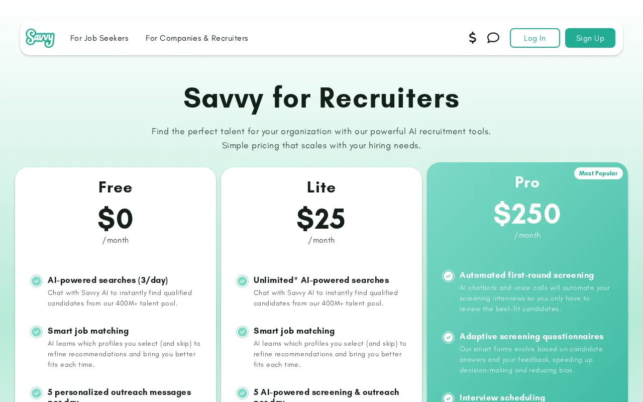 Savvy — pricing page