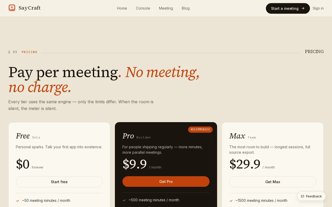 SayCraft — pricing page