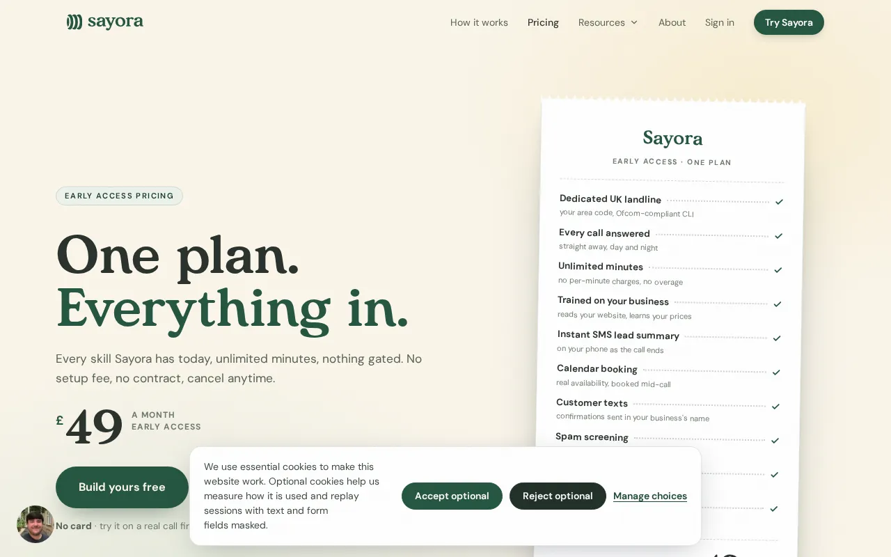 Sayora — pricing page