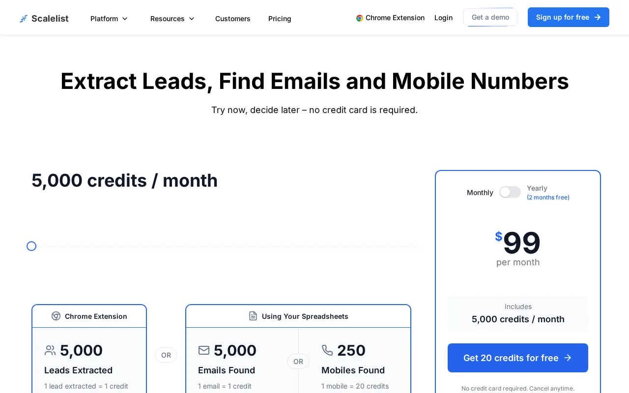 Scalelist — pricing page