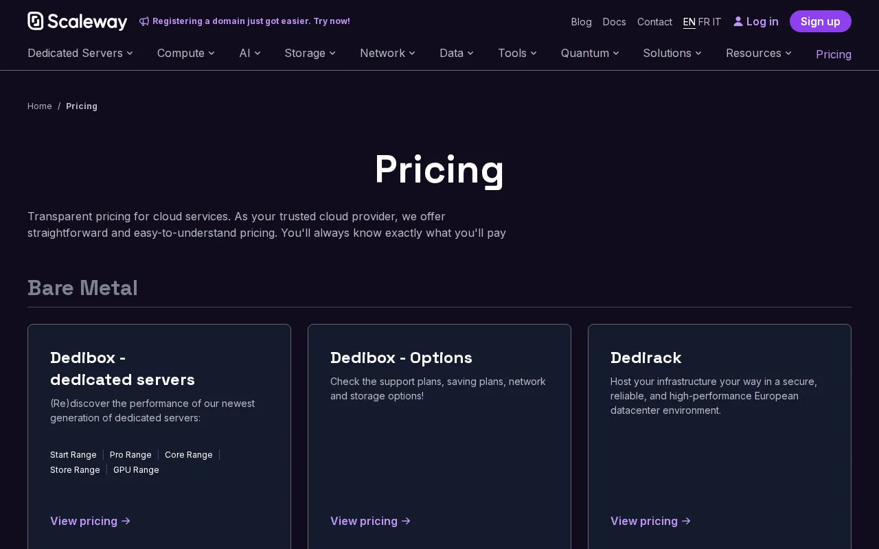 Scaleway — pricing page
